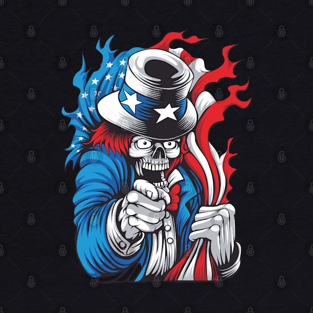 Uncle Sam 4th of July Patriotic I Want You Vintage Red White Blue USA Skull by FilsonDesigns